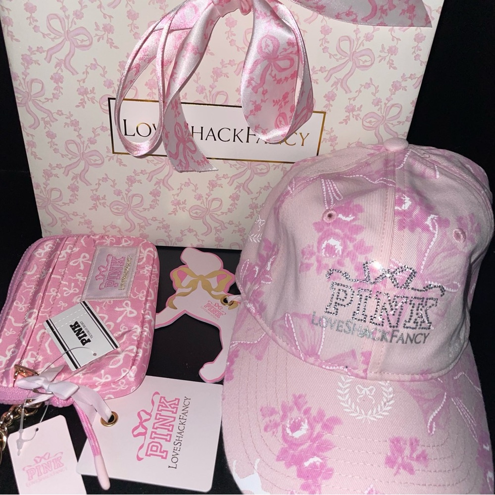 PINK X LoveShackFancy beaux icons baseball cap and tossed bows wallet set